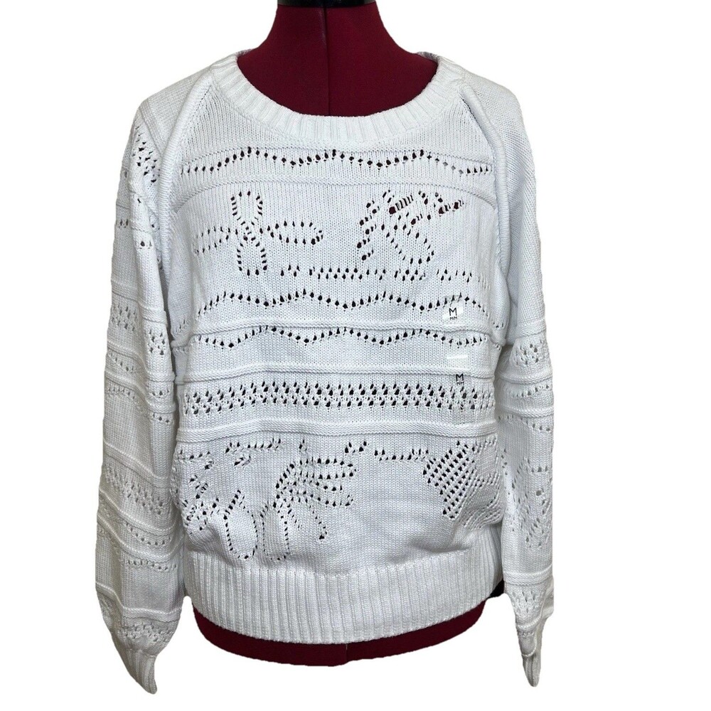 NWT Tommy Hilfiger Cable Knit Women’s Sweater Ivory Hollow Floral Design Sz M